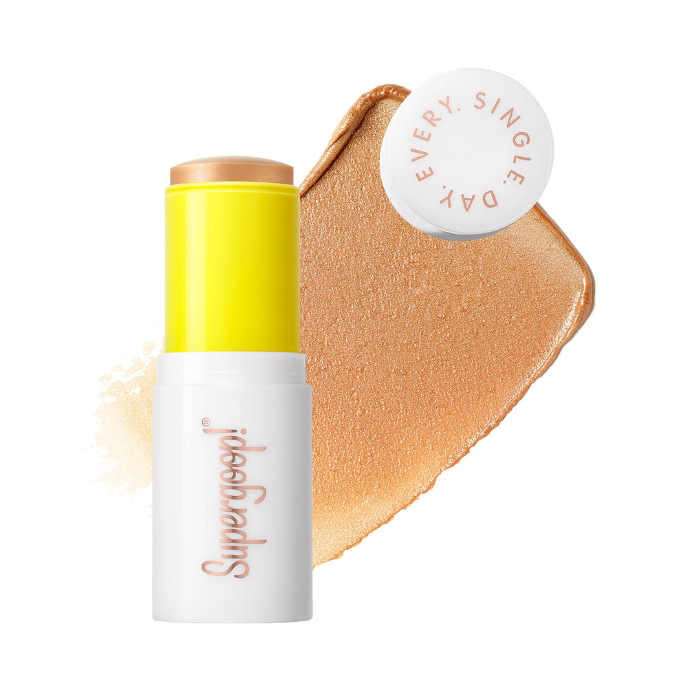 Supergoop! Glowscreen stick front view showing compact, portable sunscreen