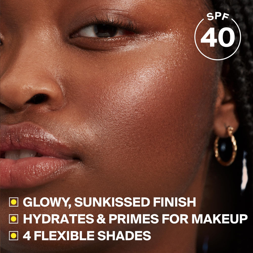 Supergoop! Glowscreen swatch blended on skin demonstrating tint and even tone benefit