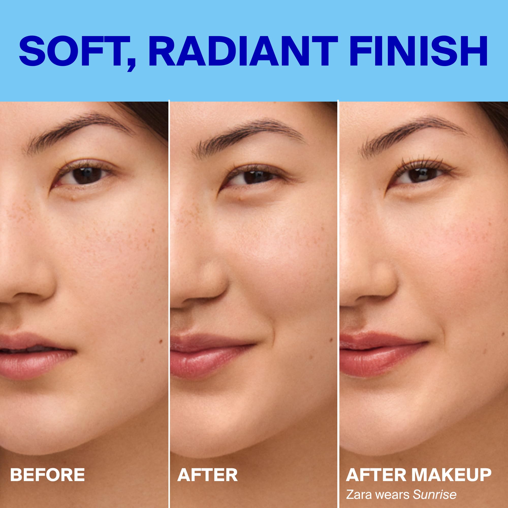 Supergoop! Glowscreen next to makeup showing layering compatibility benefit