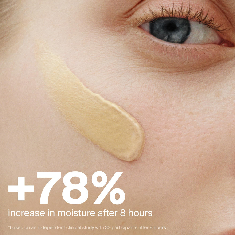 Supergoop! with makeup setup illustrating primer under foundation benefit