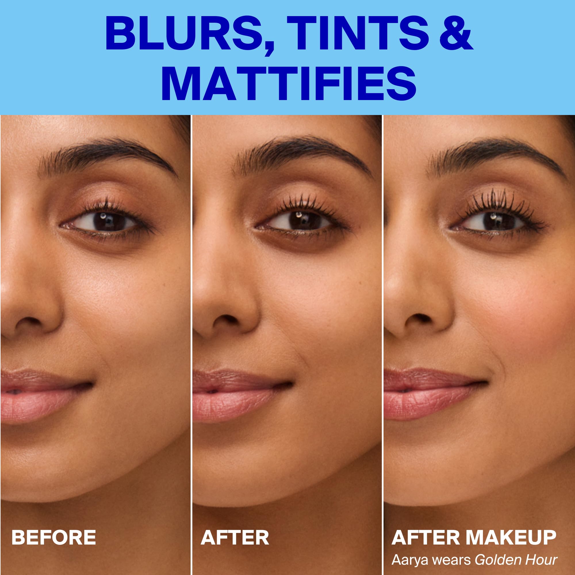 Supergoop! before and after application showing minimized pores benefit