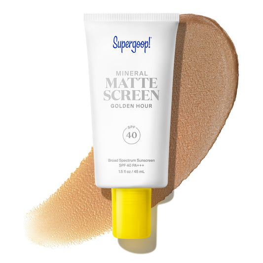 Supergoop! front packaging showing SPF 40 and mattifying benefits