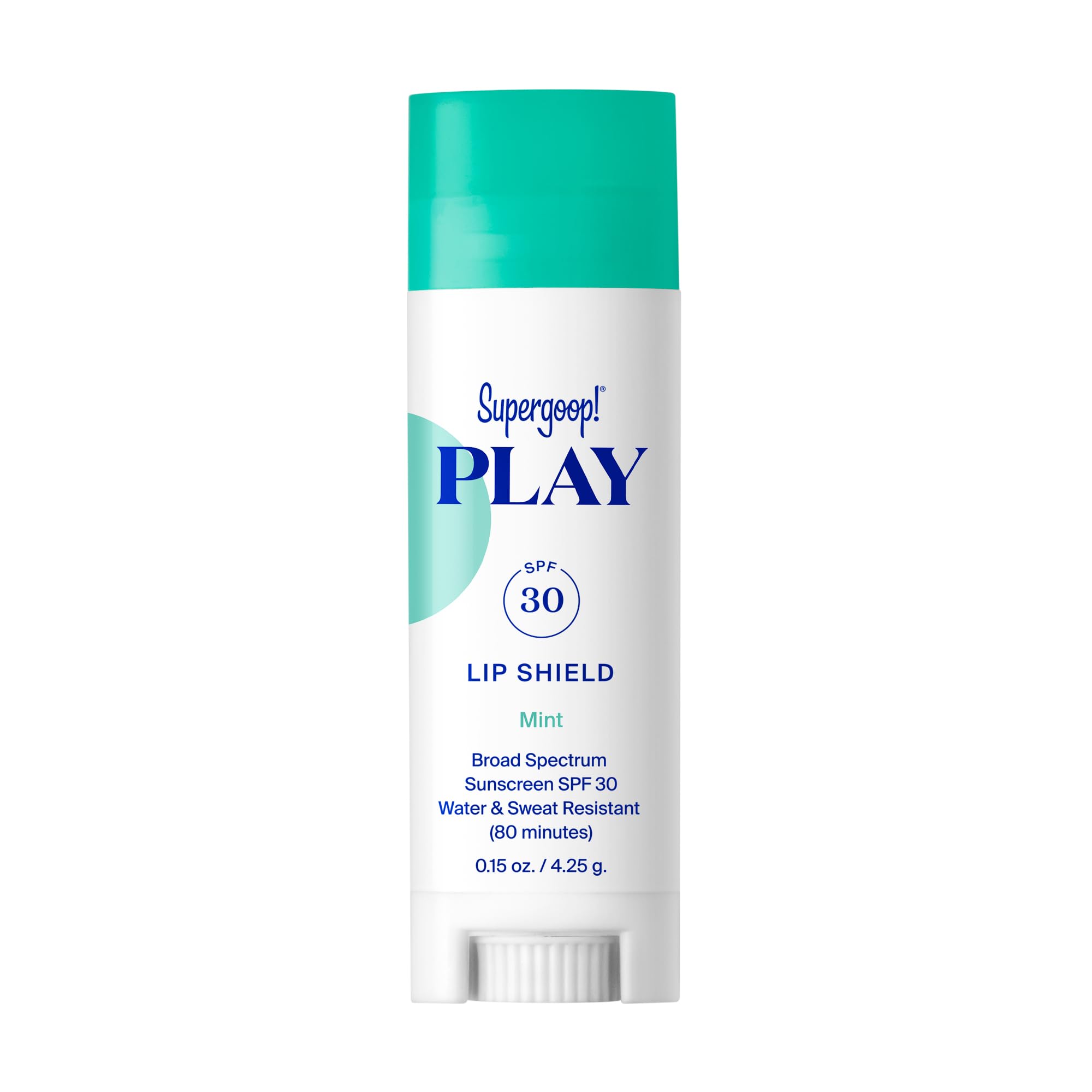 Supergoop! lip shield front packaging showing SPF 30 protection and mint benefit