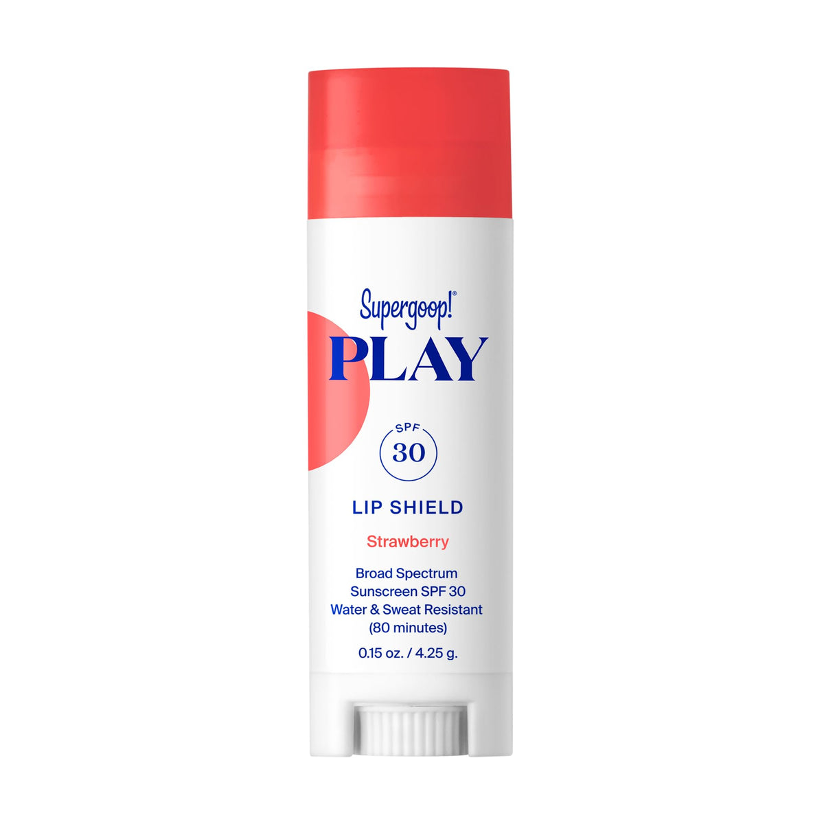Supergoop! PLAY Lip Shield strawberry front packaging showing SPF 30 and hydrating benefits