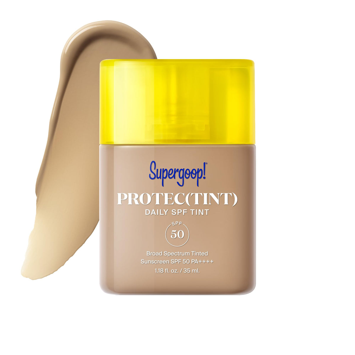 Supergoop! Protec(tint) front packaging showing sleek tube and SPF 50 protection benefit