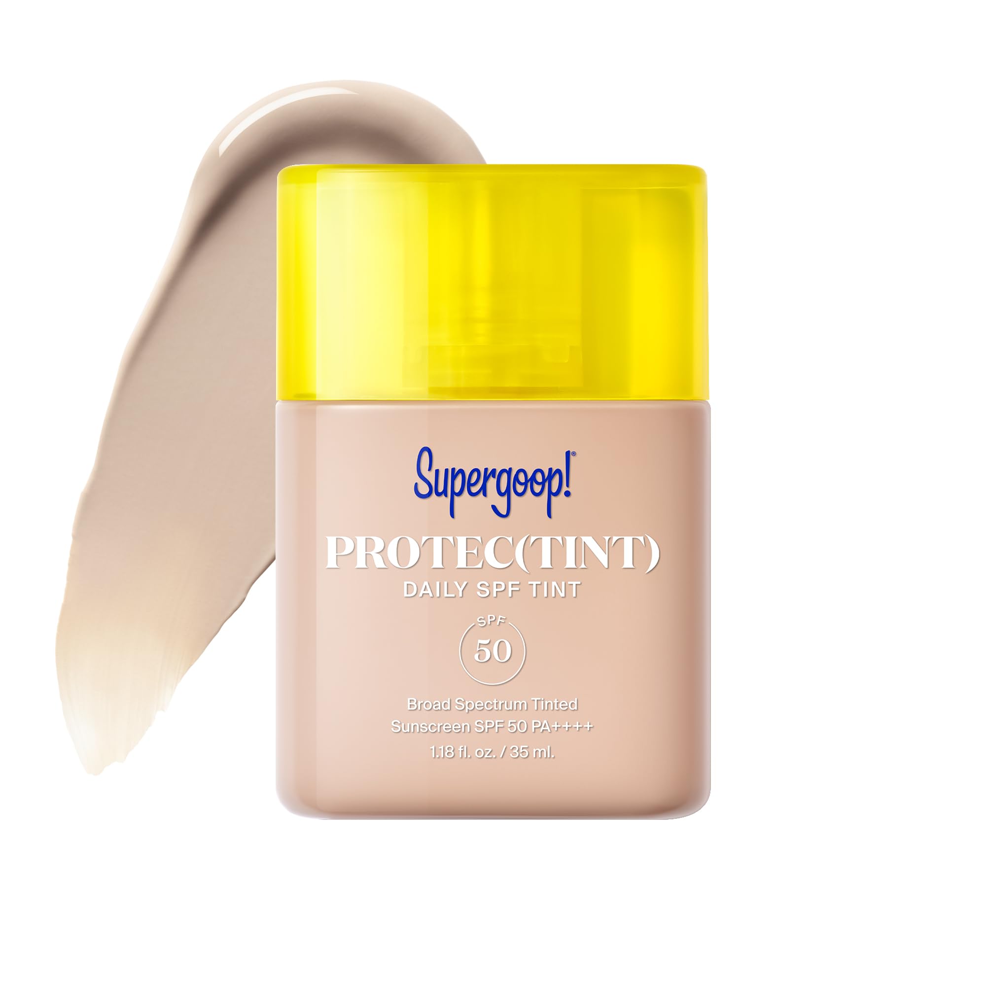 Supergoop! front packaging showing convenient pump and SPF benefit