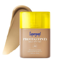 Supergoop! Protec(tint) front packaging showing SPF 50 and compact benefit