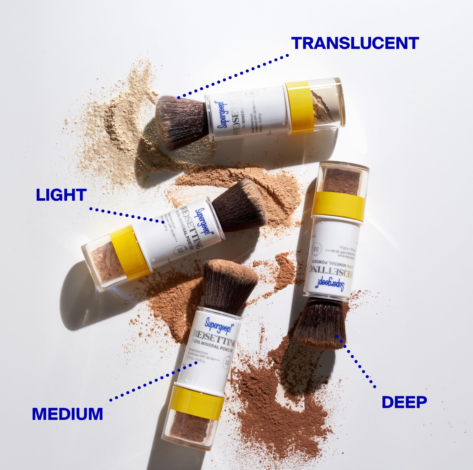 Supergoop! powder tucked inside a handbag illustrating portable, on-the-go sunscreen touch-ups