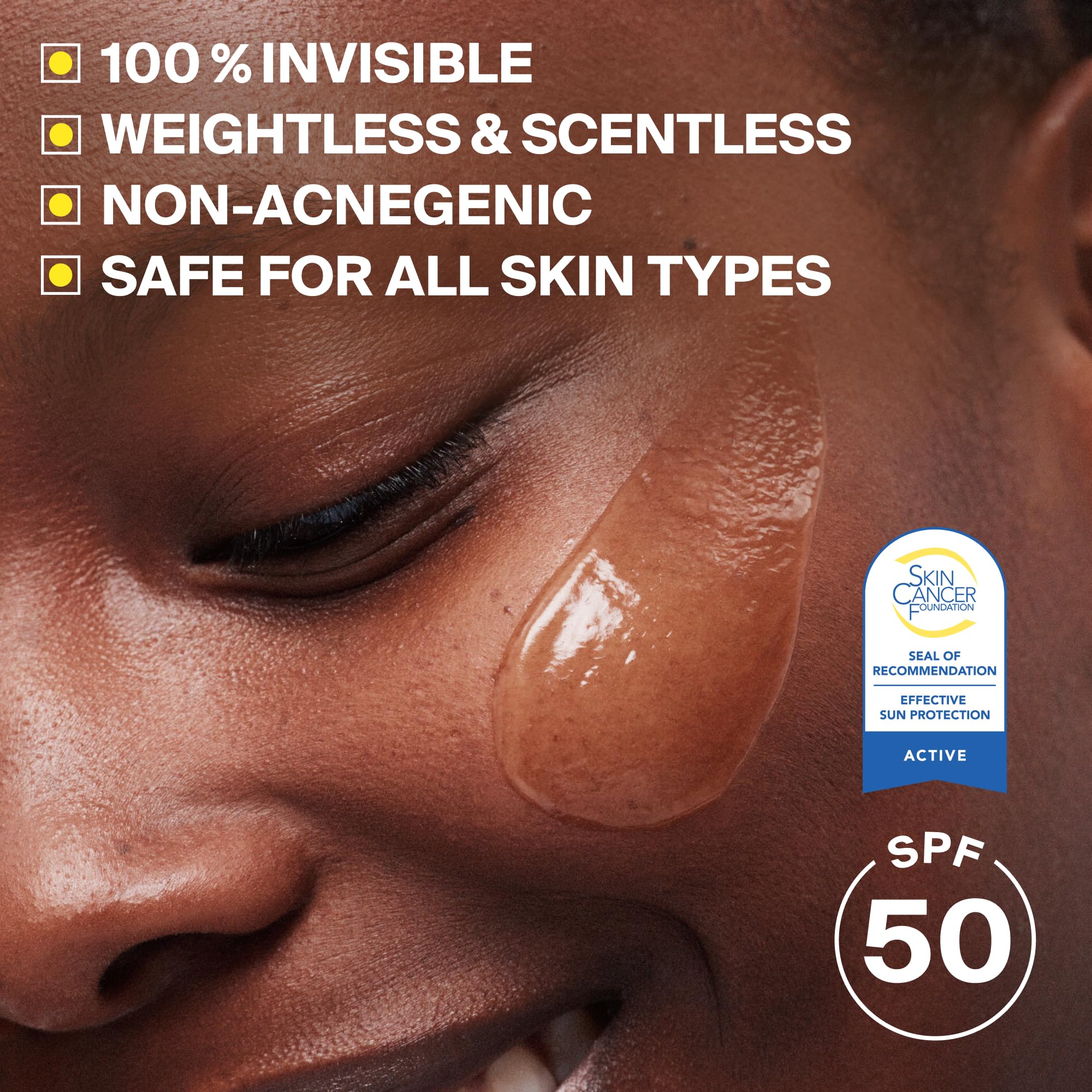 Supergoop! pump dispensing clear sunscreen emphasizing easy, mess-free use