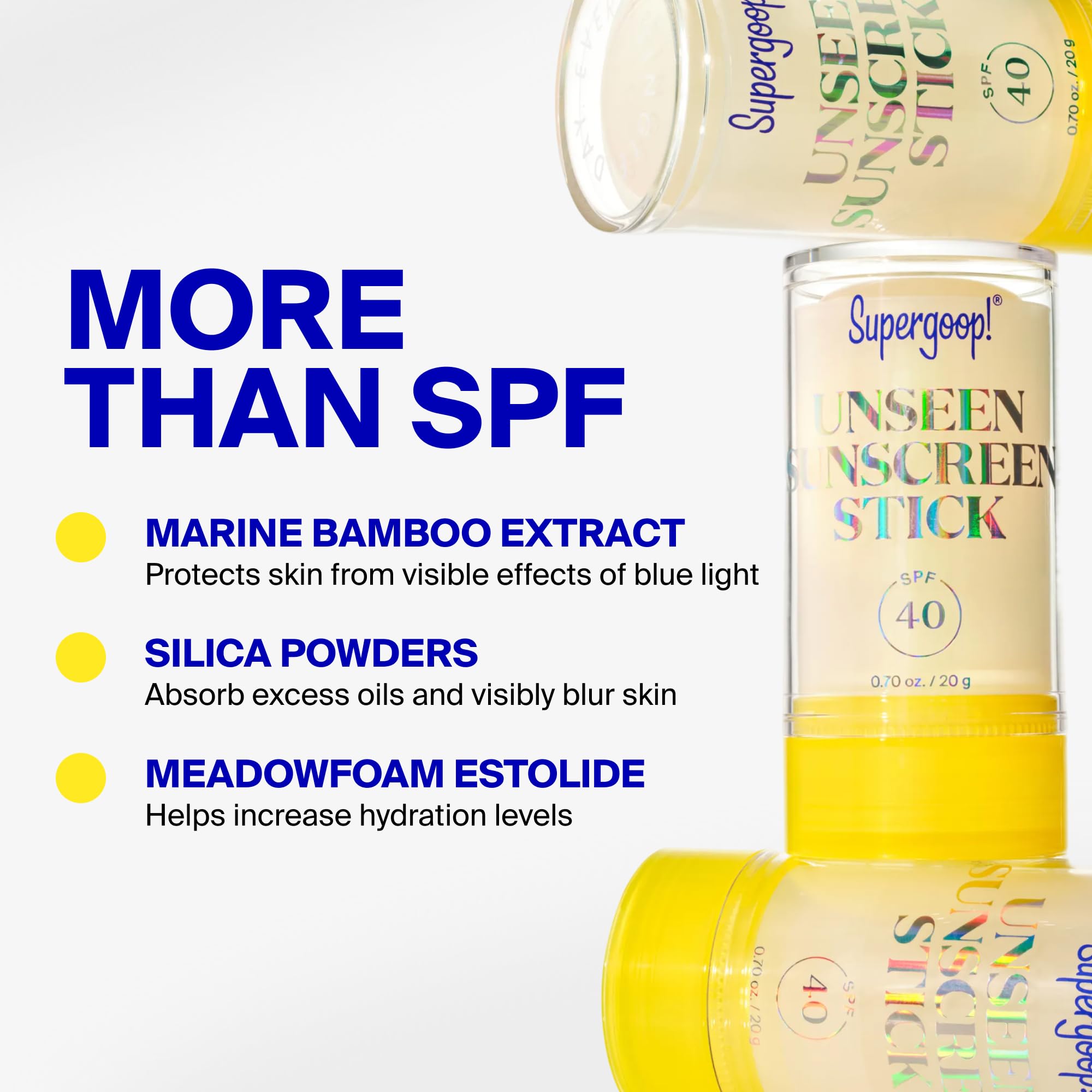 Supergoop! unseen stick label close-up showing ingredient callouts and transparency