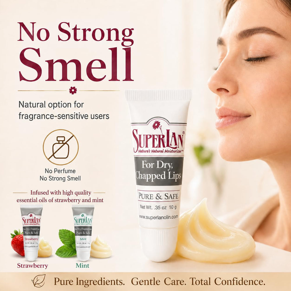 Superlan applied to lips displaying cooling mint relief