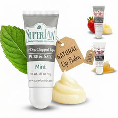 Superlan front packaging showing mint lip balm for fast soothing