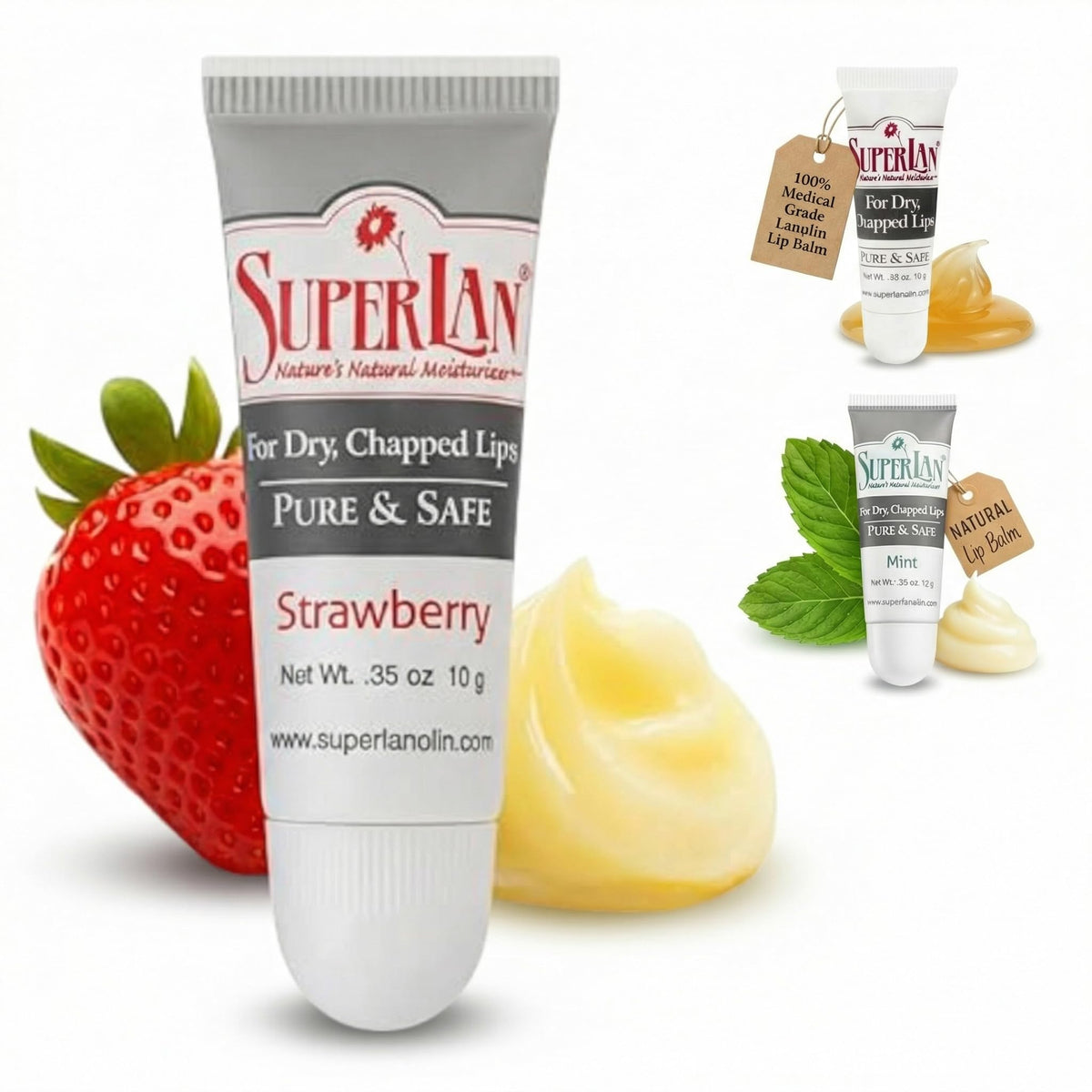 superlan front tube strawberry shows compact balm for easy hydration
