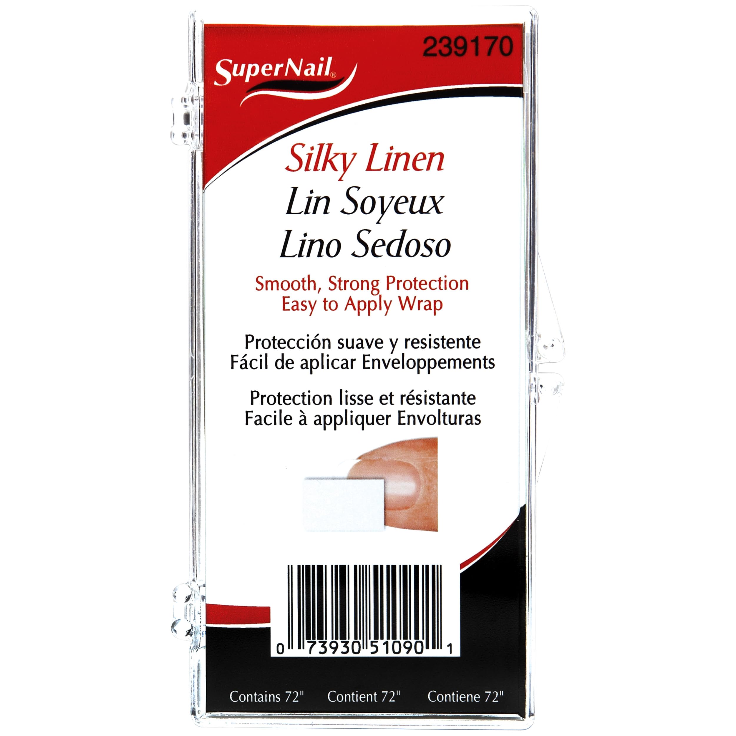 SuperNail silky linen wrap front packaging showing length and benefit of smooth reinforcement