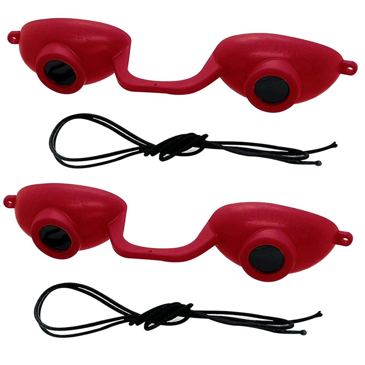 Super Sunnies front packaging view showing red goggles and two-pack benefit