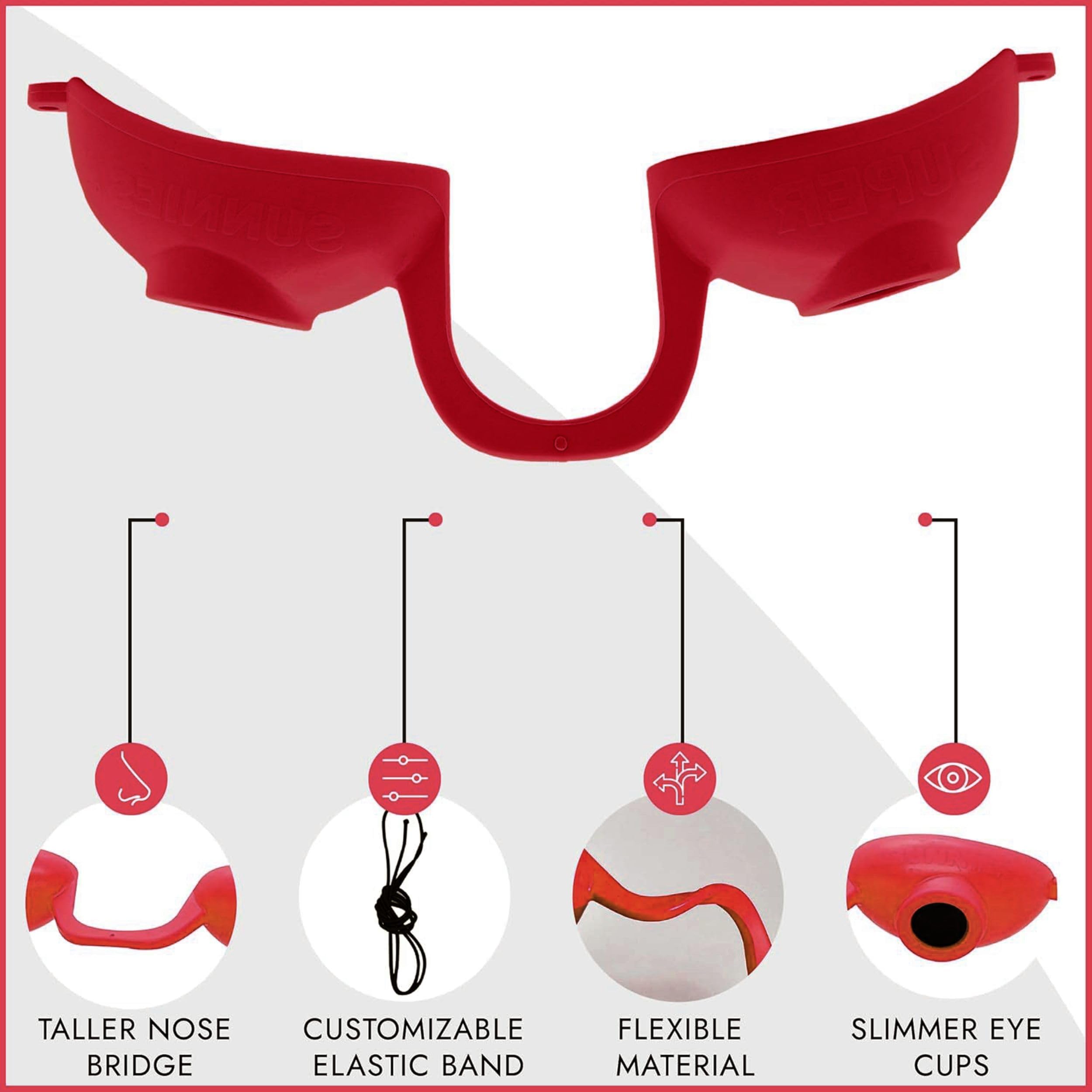 Super Sunnies slim eyecup detail demonstrating sealed eye coverage and comfort