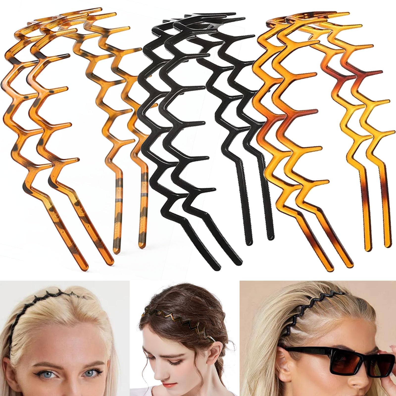 Supgoodom front view of six zigzag headbands showing set and colors for quick choice