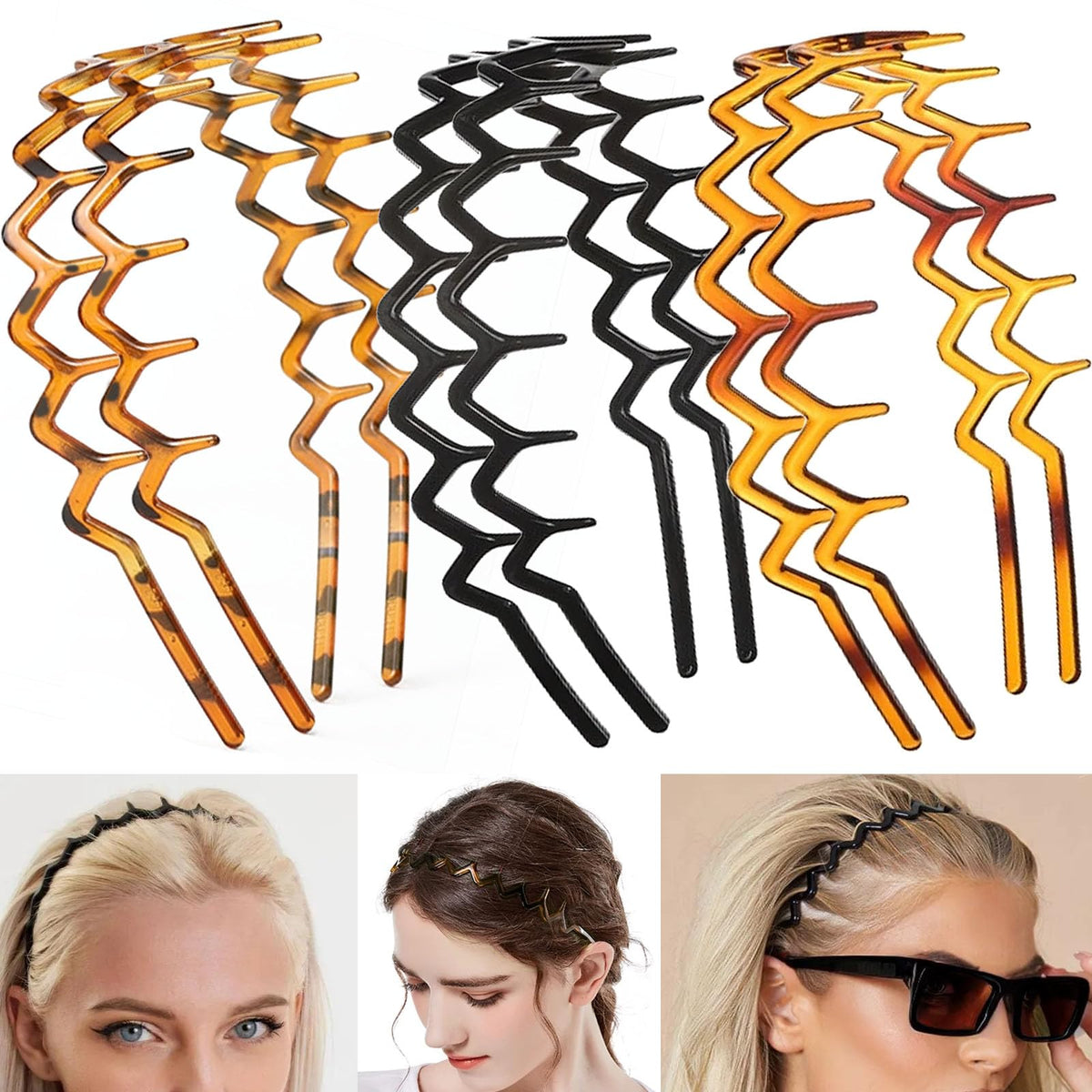 Supgoodom front view of six zigzag headbands showing set and colors for quick choice