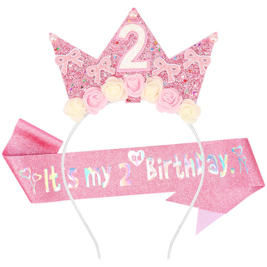 SuPoo front view of sash and headband showing festive pink outfit benefit