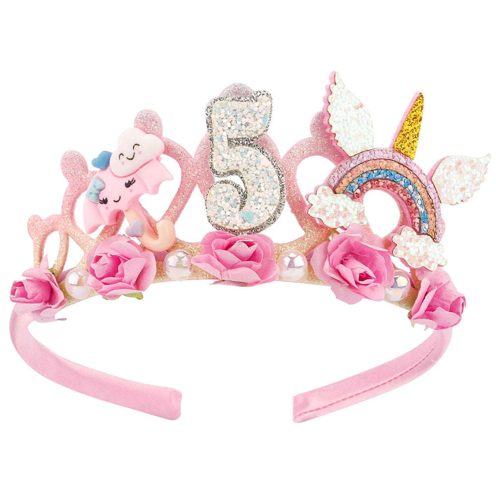 SuPoo front view pink flower crown showing overall design and charm