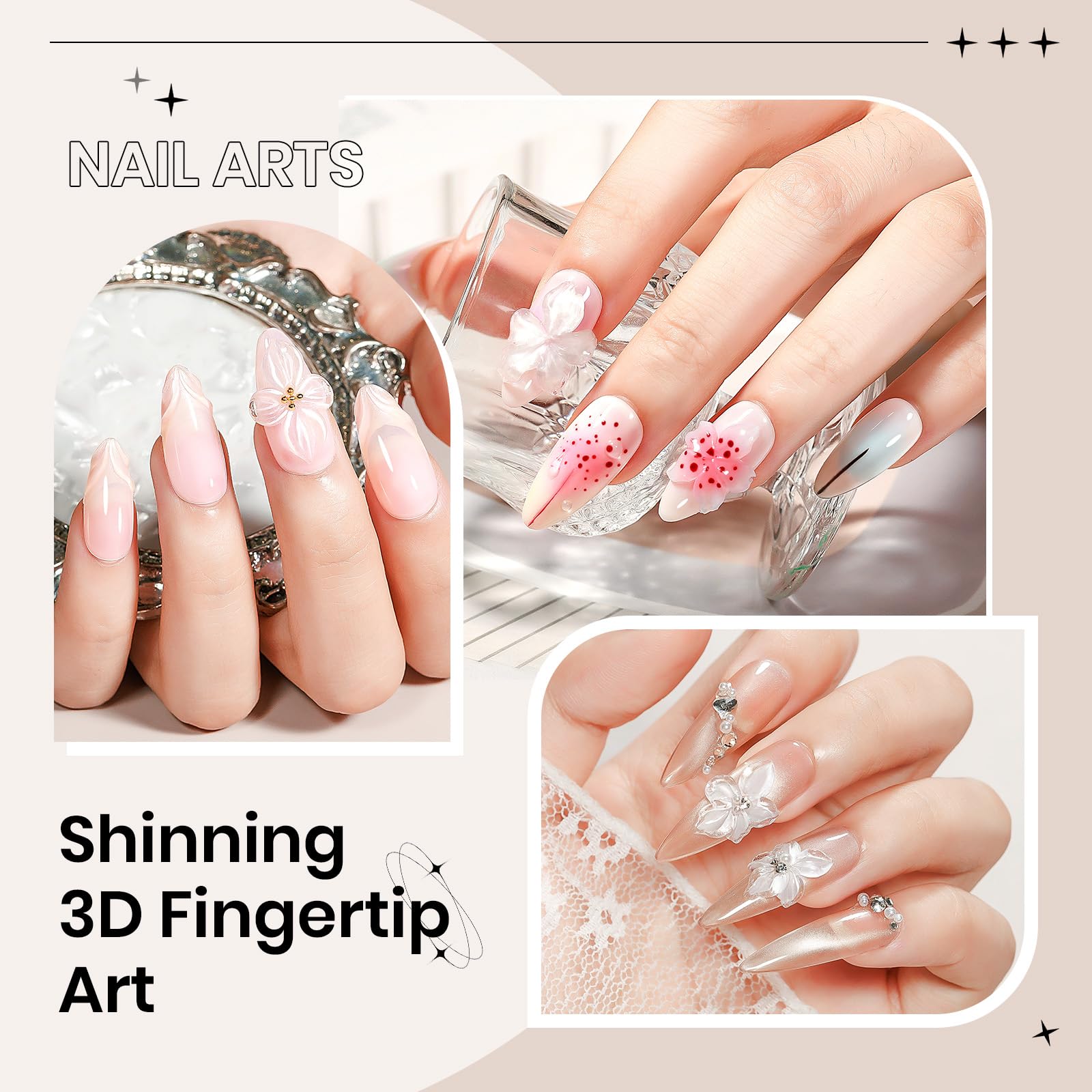 SUPWEE 3D floral nail finished on hand highlighting decorative impact