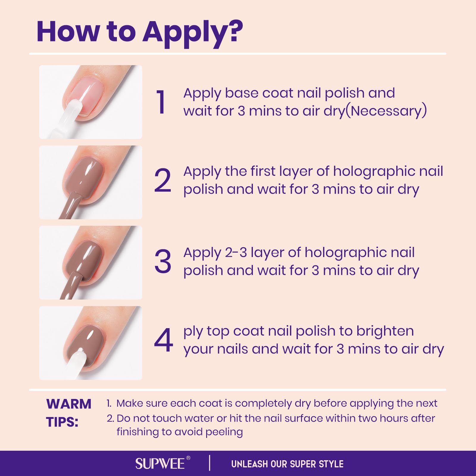 SUPWEE nails with top coat showcasing extra shine and protection benefit
