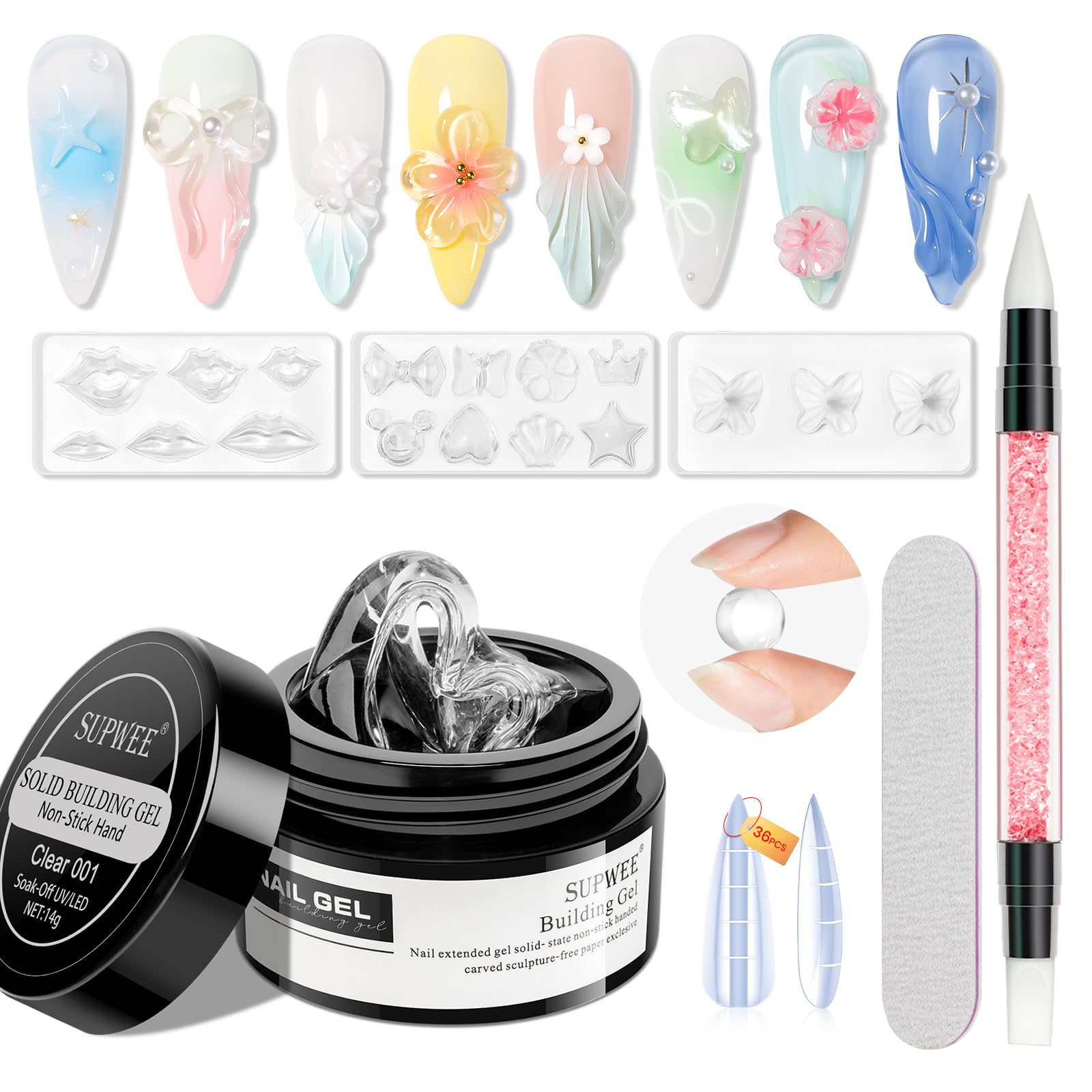 SUPWEE front packaging showing clear 3D gel kit and tools for easy identification