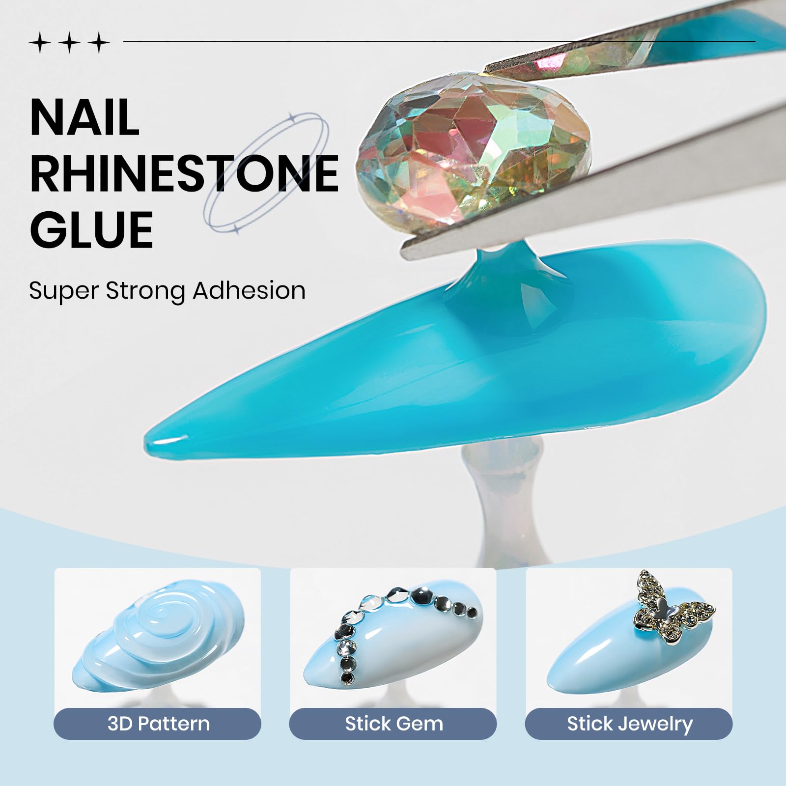 SUPWEE cured nails with rhinestones showcasing durable embellished finish