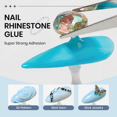 SUPWEE cured nails with rhinestones showcasing durable embellished finish