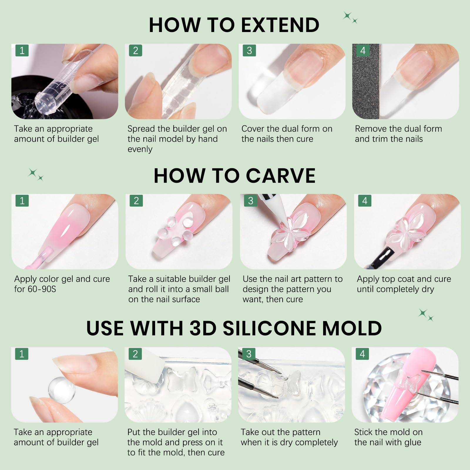 SUPWEE kit flatlay with molds and pen illustrating ready-to-use manicure set