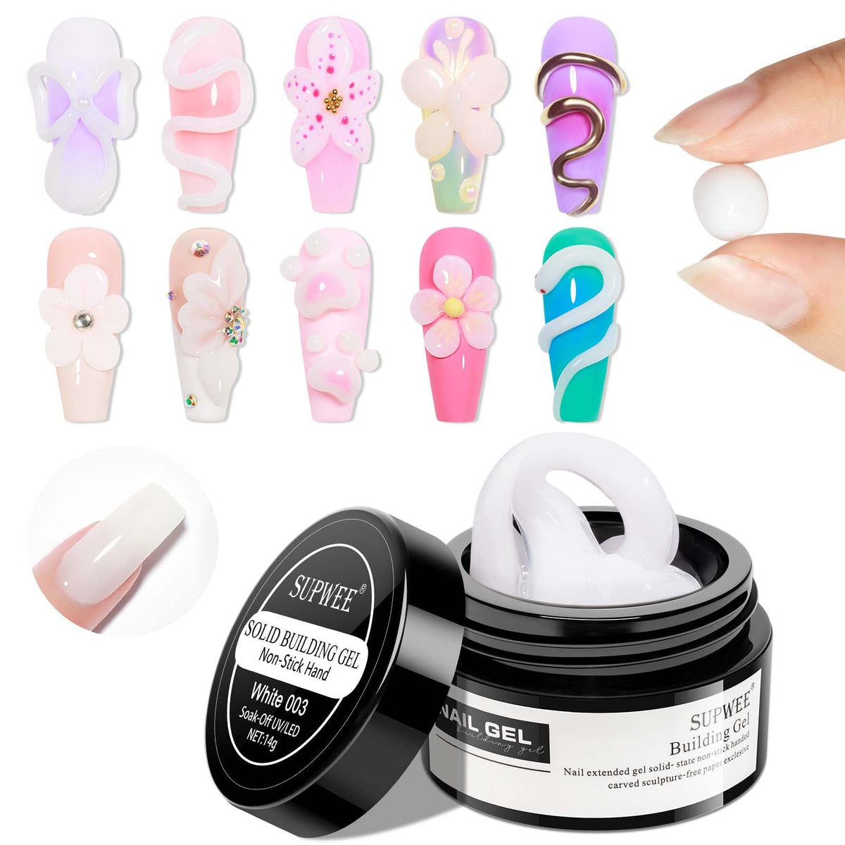 SUPWEE jar and 36 molds shown, kit enables clean DIY extensions