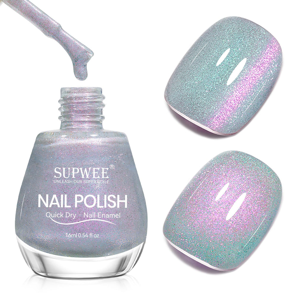 SUPWEE bottle front label showing green purple cat eye polish benefit fast application