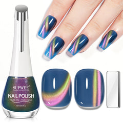 SUPWEE blue cat eye nail polish bottle front view showing label and 16ml size for quick application