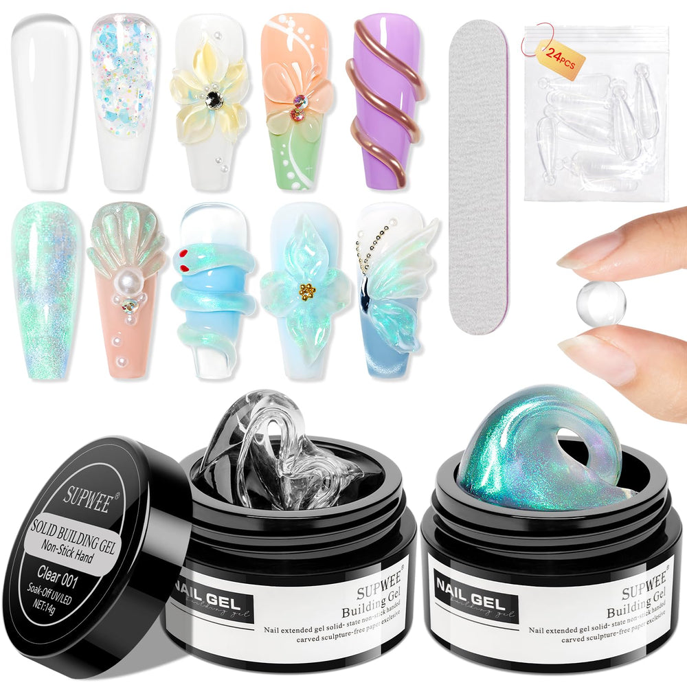 SUPWEE front packaging showing clear and aurora green gels, ideal for durable 3D nails