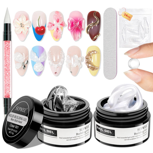 SUPWEE front packaging showing clear and pearl white gels, great for home manicures