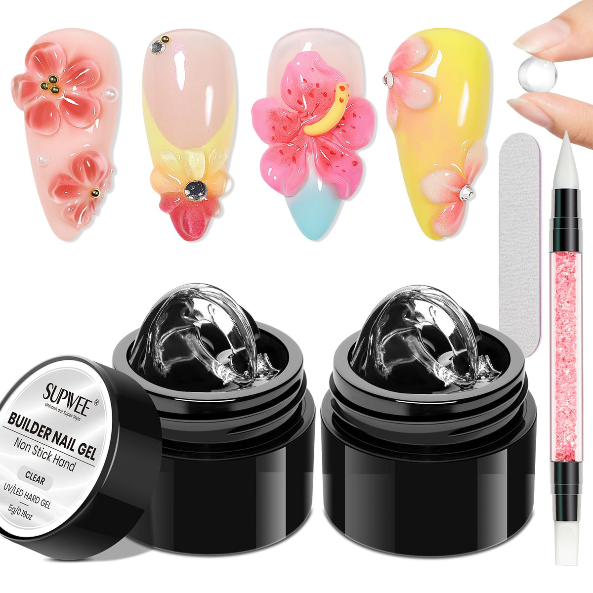 SUPWEE clear gel jars front view showing kit benefits for precise sculpting