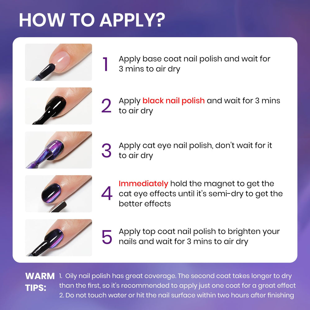SUPWEE galaxy holographic swatches on nail tips showing blue-to-purple shift benefit versatile style