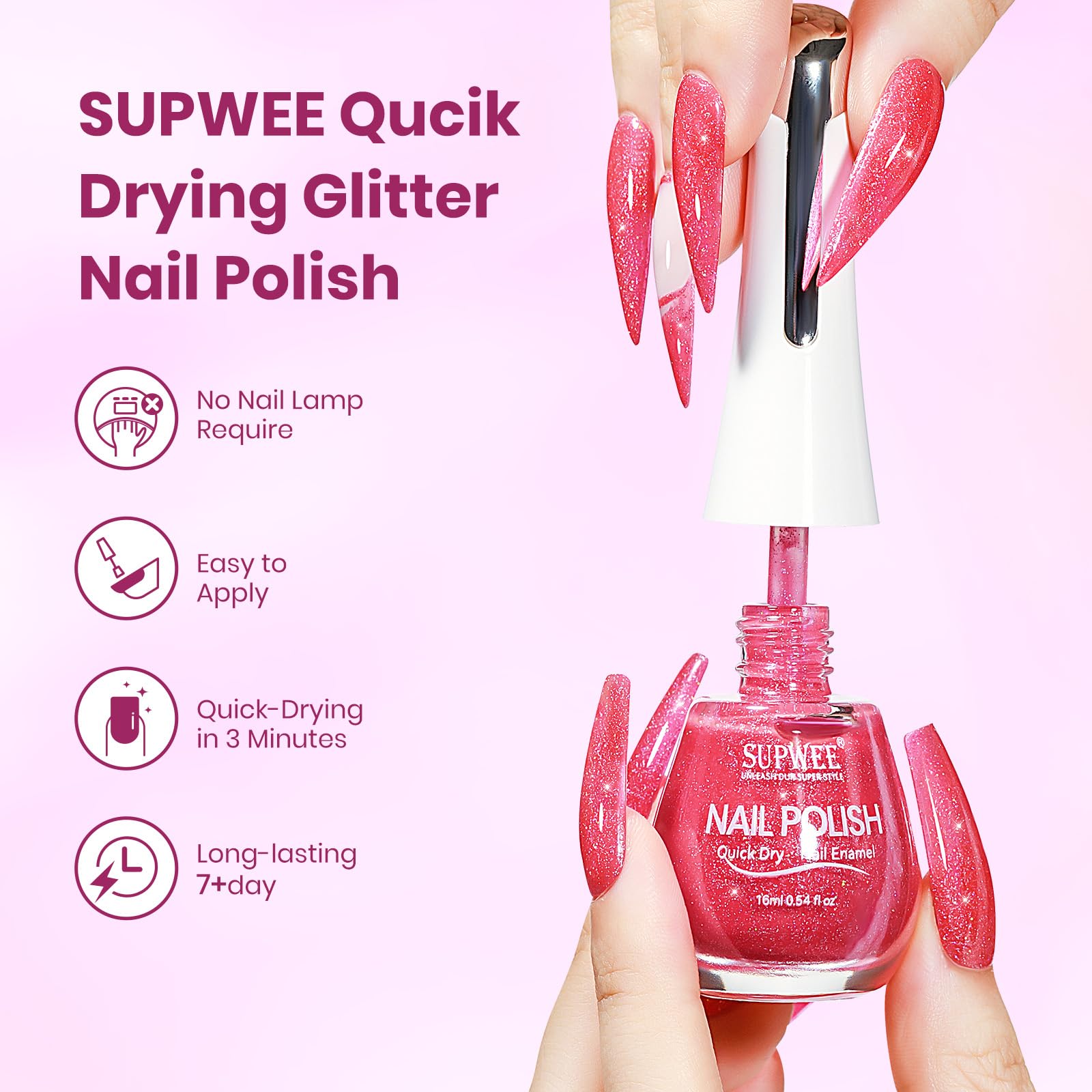 SUPWEE brush and polish stroke on paper demonstrating smooth application and quick-dry benefit