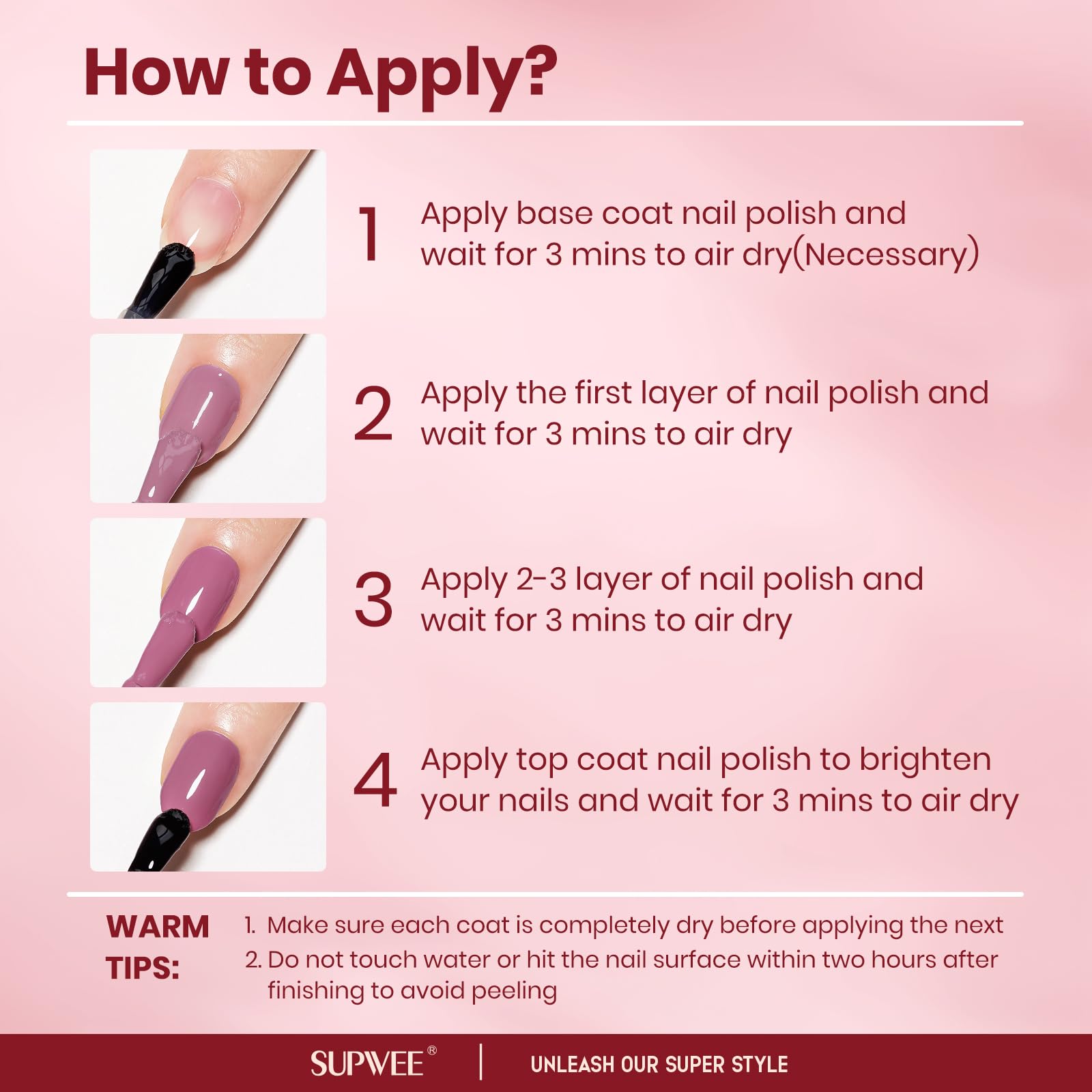 SUPWEE glossy finish on nails showing high-shine result and polished appearance