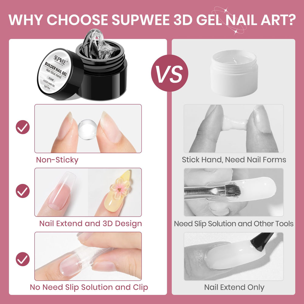 SUPWEE milky white and clear builder gel jars for layering contrast