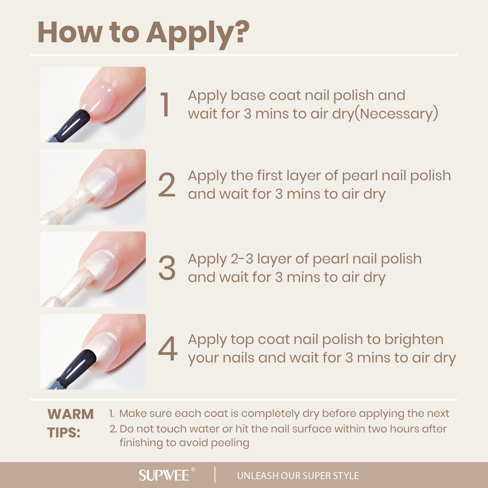 SUPWEE nail art scene with shells and pearls showing creative layering benefit
