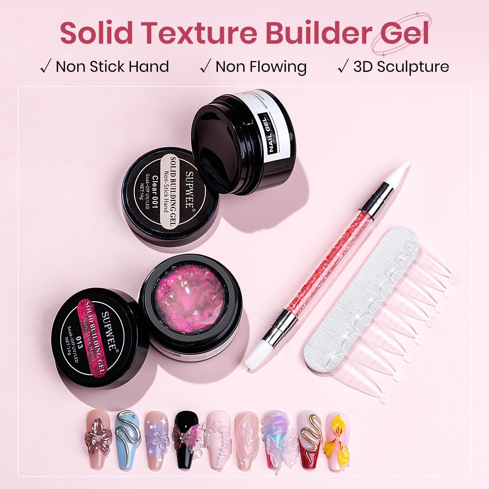 SUPWEE open jars close-up of gel texture for easy non-sticky sculpting benefit