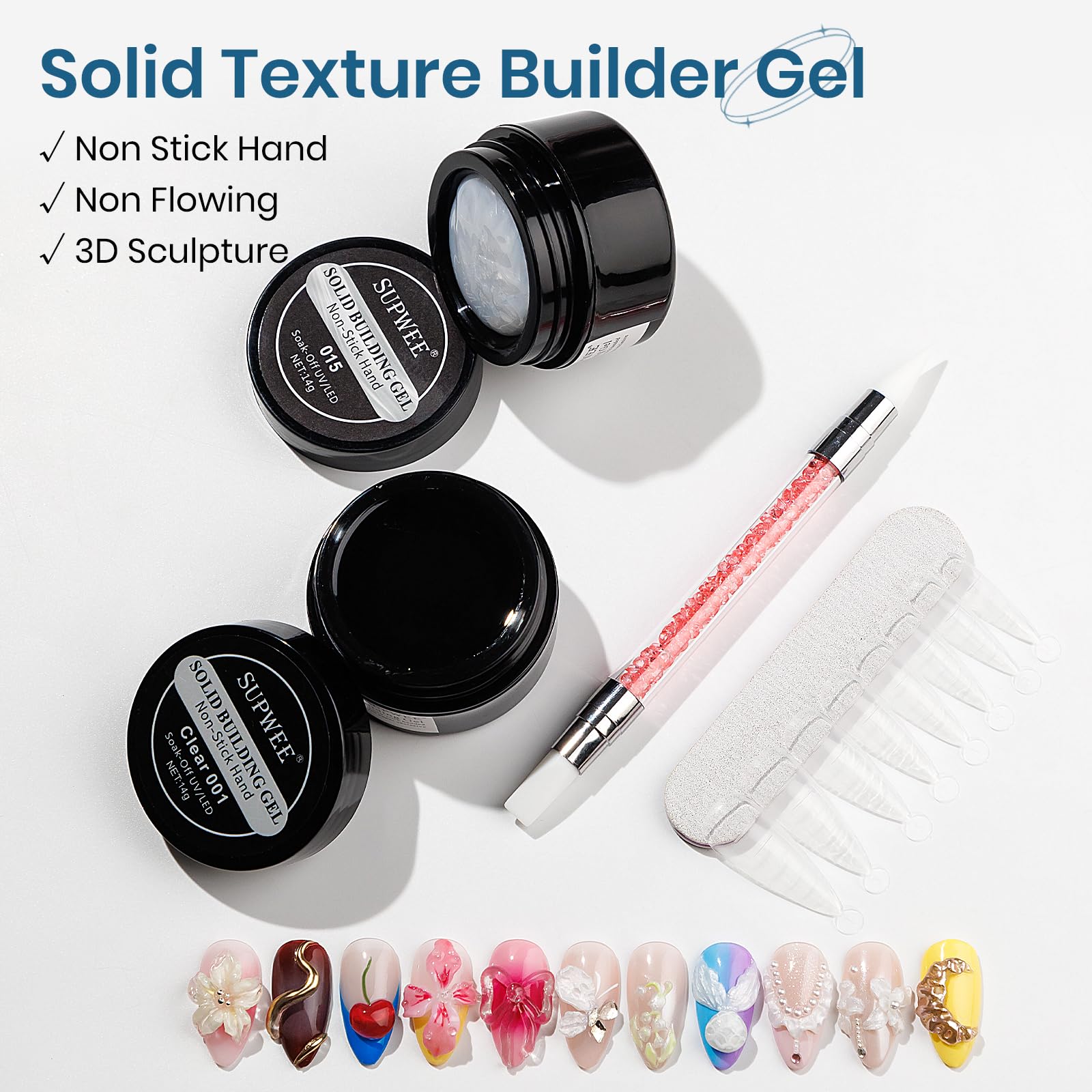 SUPWEE clear gel texture in open pot, non-sticky formula for smooth sculpting