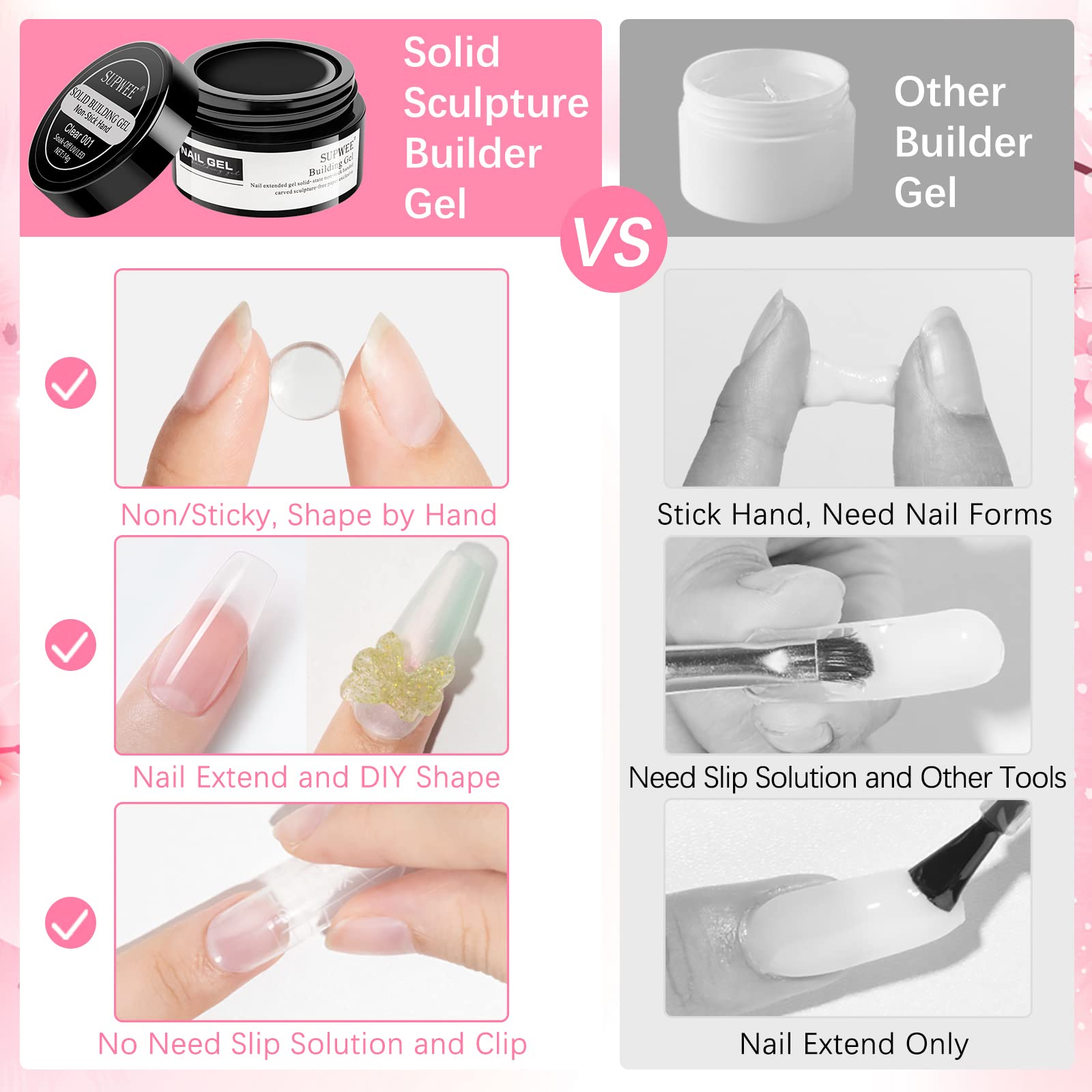 SUPWEE pink gel swatch on nail tip showing natural-looking rosy coverage