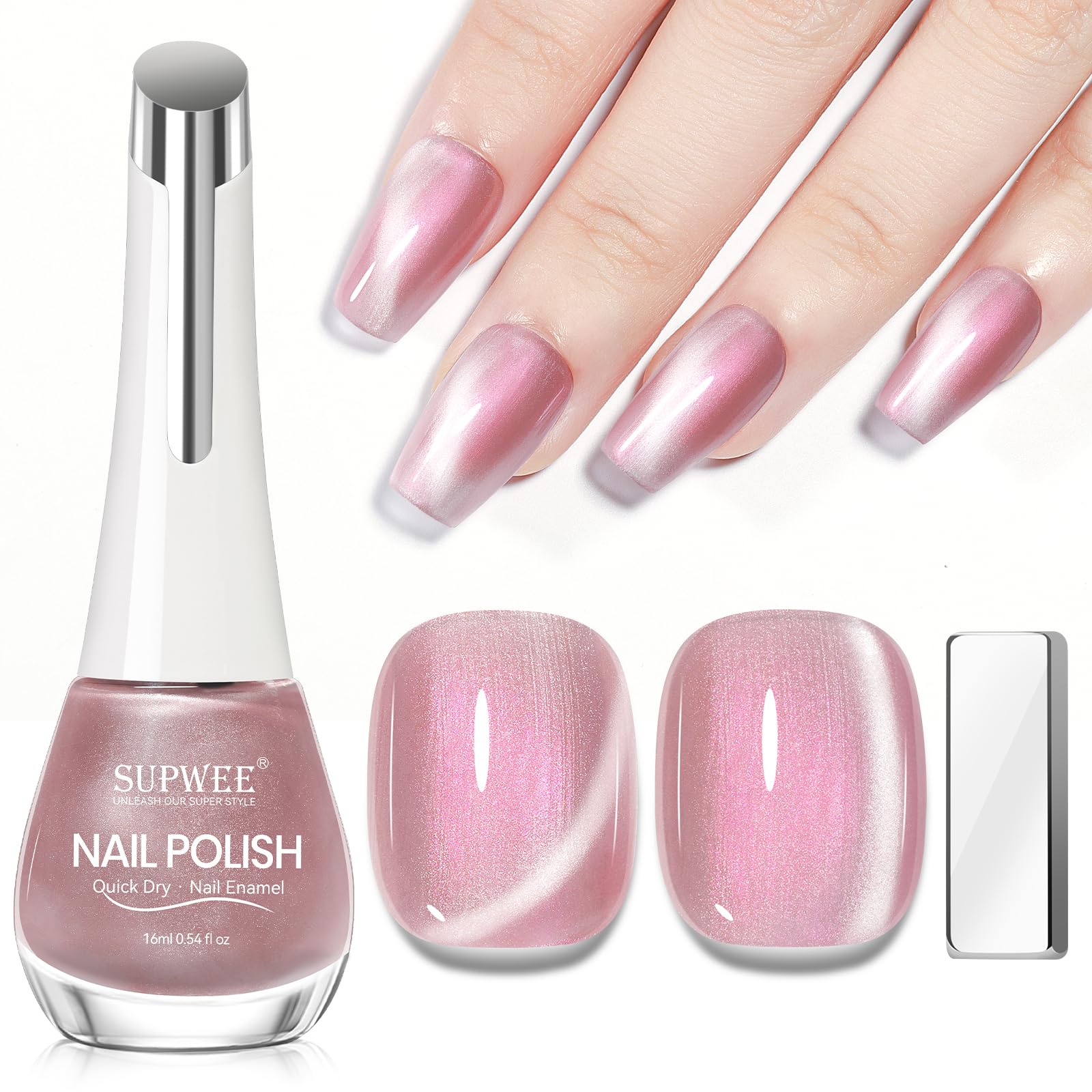 SUPWEE pink mermaid bottle front view showing label and size, ideal for quick-dry manicures