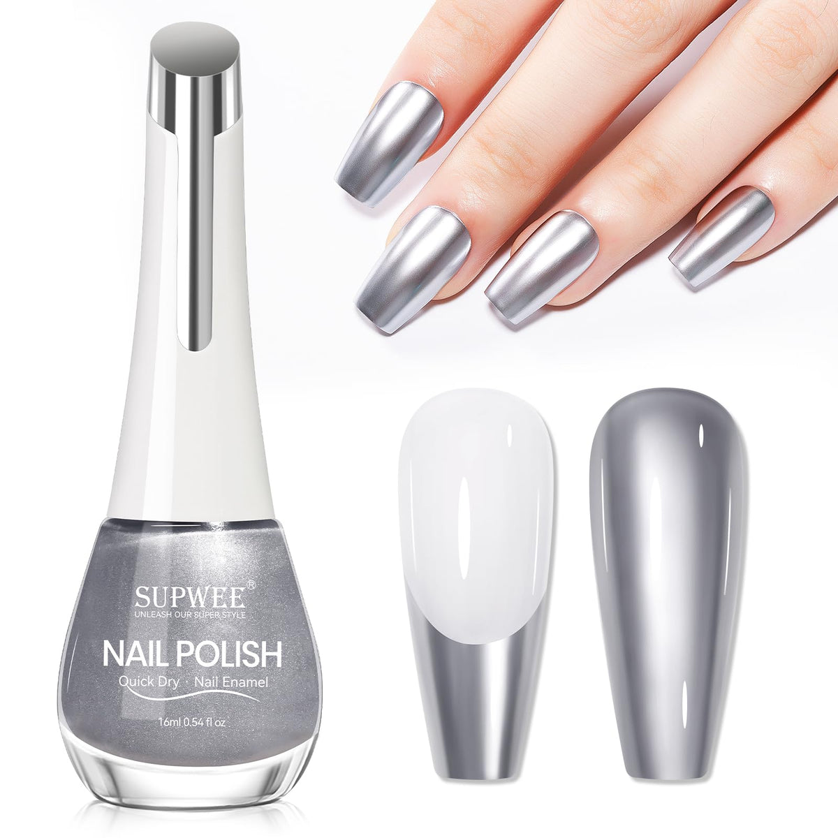 SUPWEE silver bottle front view showing label and 16ml capacity with glossy appeal
