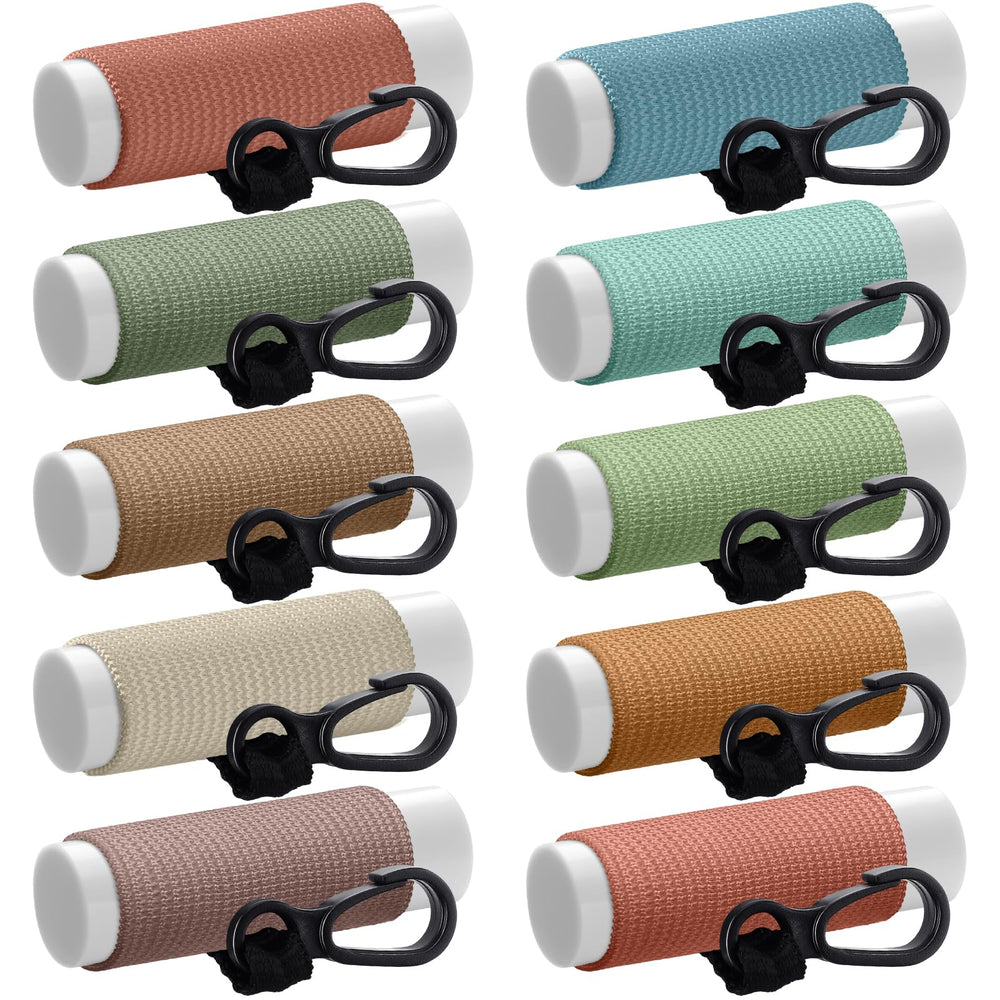 Sureio front view of ten earth-tone holders showing compact storage benefit