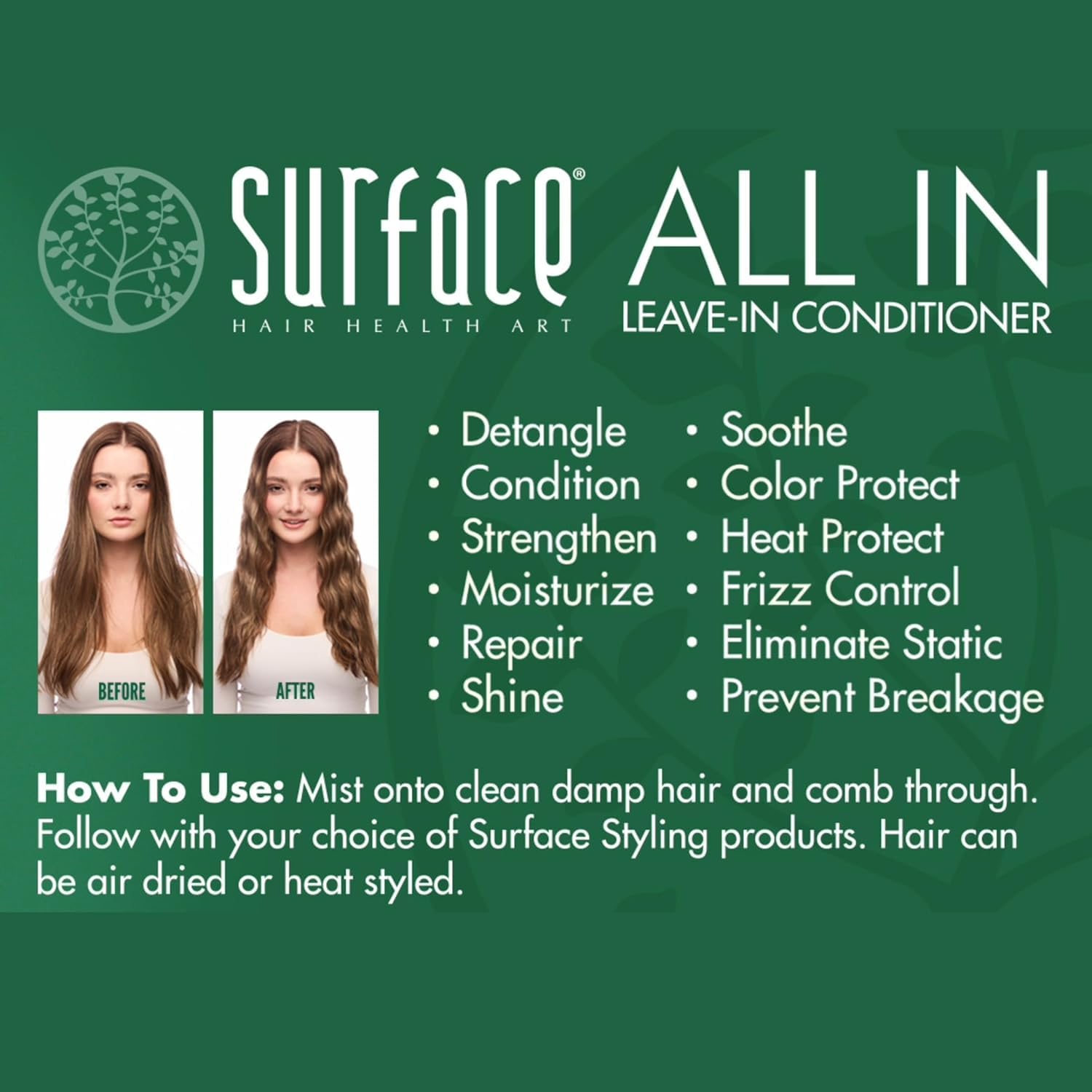 SURFACE spray in action misting onto damp hair for instant detangling benefit