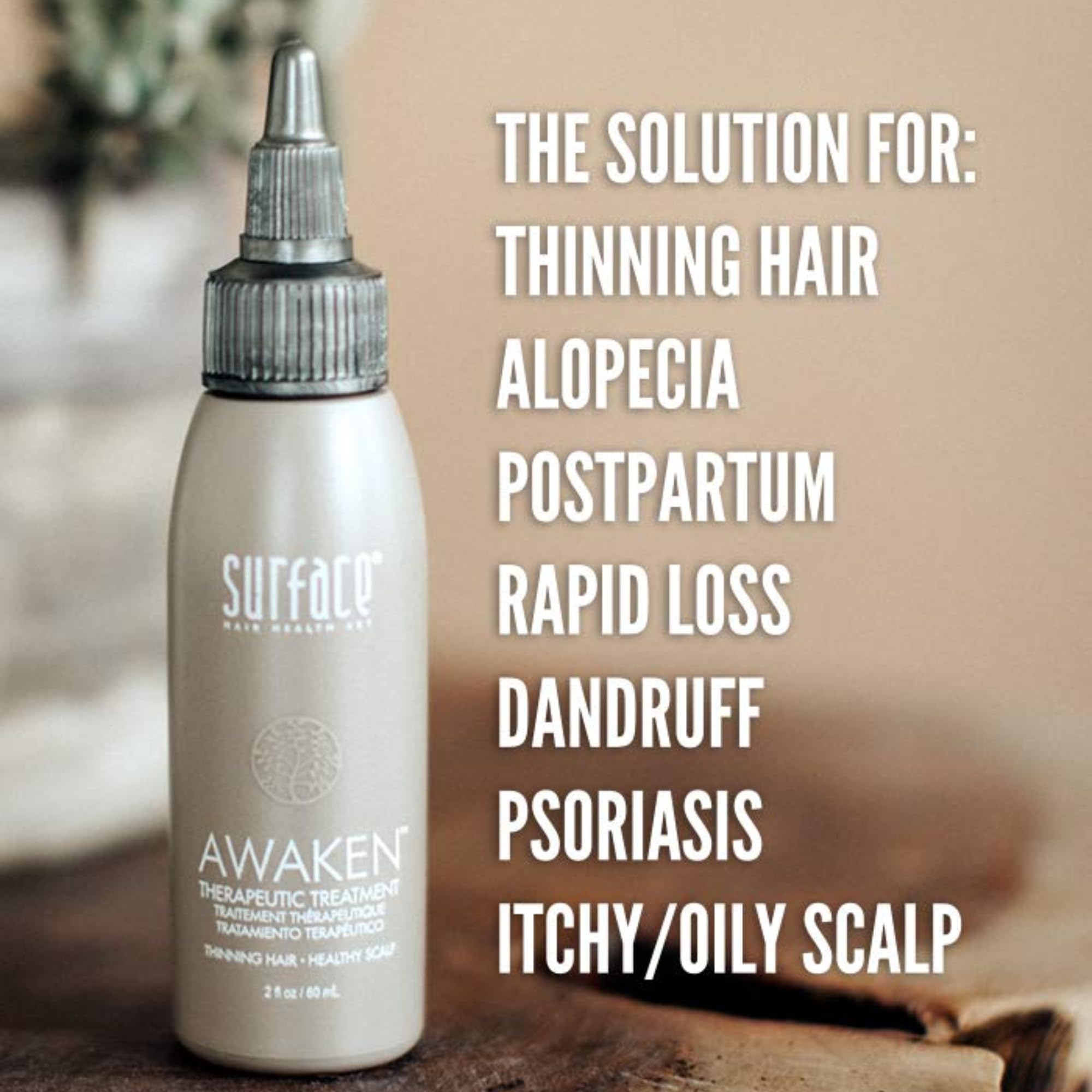 SURFACE treatment applied to scalp demonstrating easy daily use benefit