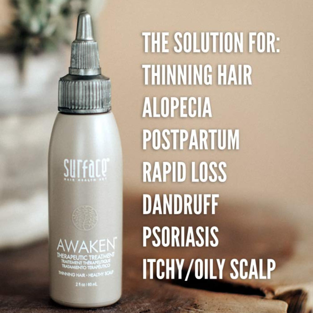 SURFACE treatment applied to scalp demonstrating easy daily use benefit
